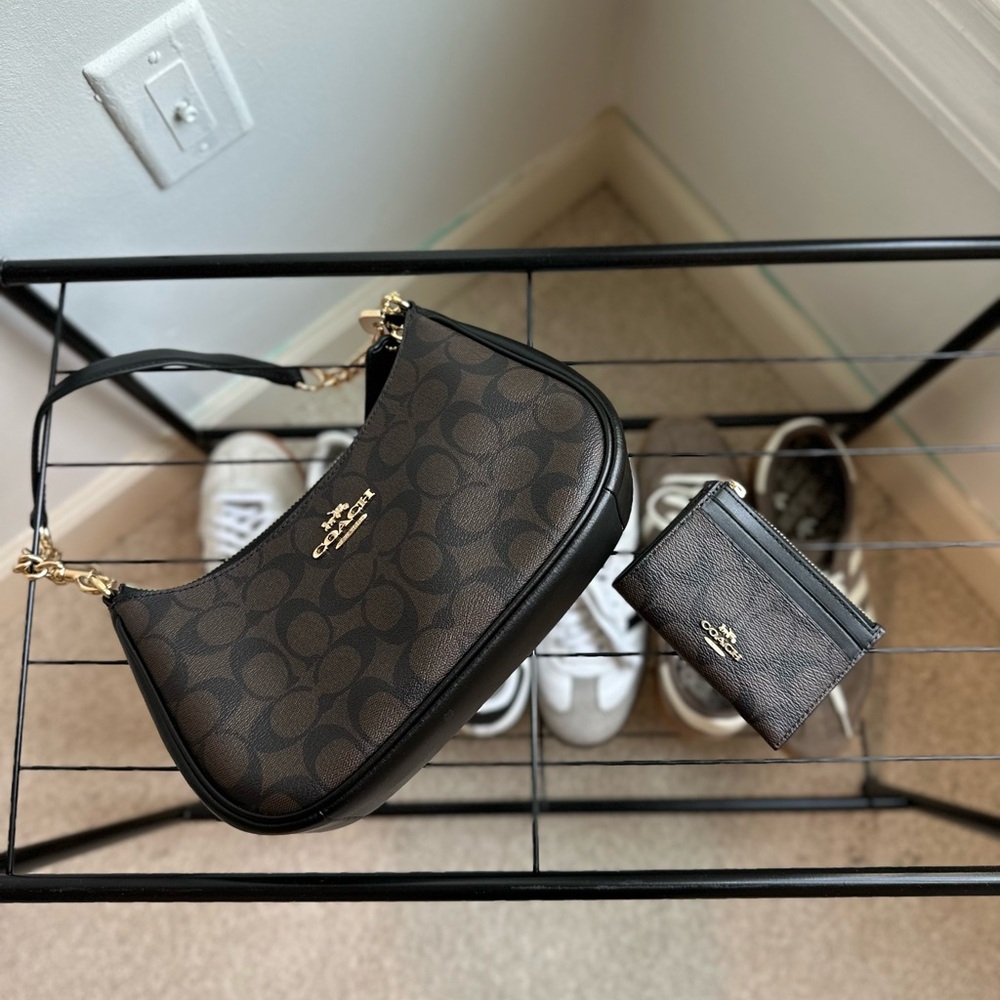 Coach Black Signature Shoulder Bag and Wallet Combo